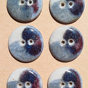 20 mm White, grey and purple ceramic buttons – Organic “Wabi Sabi” feel