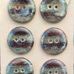 20 mm Blue grey and Mottled brown stripes ceramic buttons – Organic “Wabi Sabi” feel