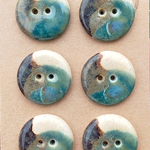 20 mm Cream, Teal and Brown helix ceramic buttons – Organic “Wabi Sabi” feel