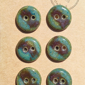 15 mm Earthy green and purple ceramic buttons – Organic “Wabi Sabi” feel