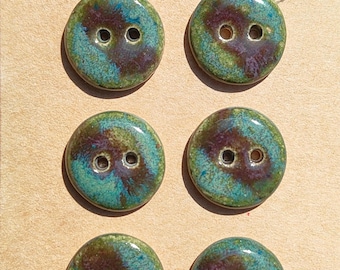 15 mm Earthy green and purple ceramic buttons – Organic “Wabi Sabi” feel