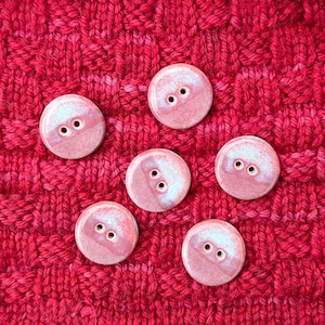 20 mm Berry Pink and Sky Blue Stripe Ceramic Buttons – Organic “Wabi Sabi” feel