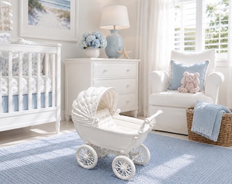Classic Baby Pram | 1:12 Dollhouse Nursery | Hamptons Coastal Miniature Pram Furniture