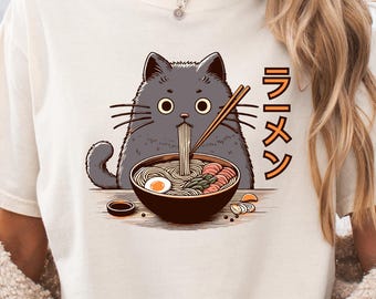 Kawaii Ramen Cat T-Shirt, Comfort Colors Anime Food Tee