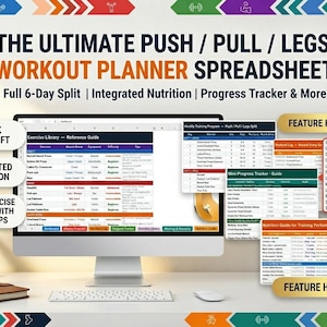 Workout Planner Excel Template | Gym Log | Strength Tracker | PPL Program | Fitness Planner Spreadsheet
