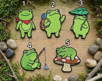 Custom Name Frog Patch, Cute Forest Embroidered Iron On, Nature Lovers Badge, Camping Mushroom Animal Decor Art, Summer Holiday Gift for Dad