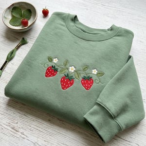 Custom Name Embroidered Strawberry Sweatshirt, Cute Fruit Crewneck Shirt,Nature Garden Lover Gift for Women Men, Plant Pullover Hoodie