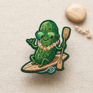 Custom Name Pickle Patch, Funny Surf Vegetable Embroidered Design, Summer Beach Iron On, Cute Food Art, Vacation Outfit Decor for Jacket Hat