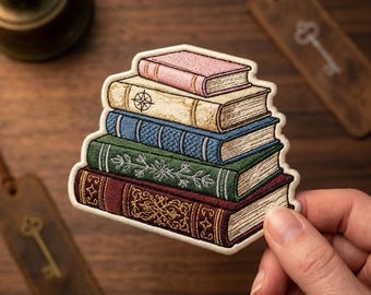 Custom Name Vintage Book Iron On Patch, Embroidered Reading Lover Piece, Library Jacket Backpack Gift Decor, Gift for Teacher, Mothers Day
