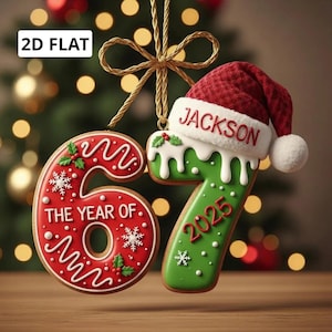 Custom Name 67 Ornament Personalized 2D Flat Six Seven Kids Christmas Tree Decor Gen Alpha Humor Decoration Holiday Funny Gift 2025 Keepsake