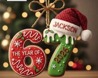 Custom Name 67 Ornament Personalized 2D Flat Six Seven Kids Christmas Tree Decor Gen Alpha Humor Decoration Holiday Funny Gift 2025 Keepsake