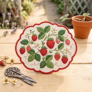 Custom Name Strawberry Garden Patch, Fruit Embroidered Design, Botanical Iron On Gifts for Women, Nature Clothing Decor, Summer Party