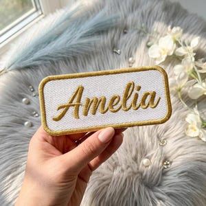 Custom Cursive Name Patch, Embroidered Iron On Rectangle Name Tag, Personalized Script Badge, Sew On Name Tag for Work Shirts & Jackets