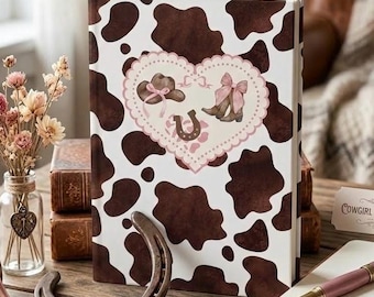 Quaderno western con cuore in pelle di mucca / Taccuino con stampa mucca, stivali e ferro di cavallo
