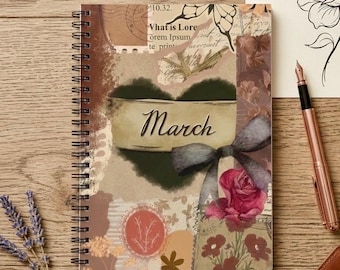 Quaderno personalizzato con collage floreale mensile / Diario a spirale