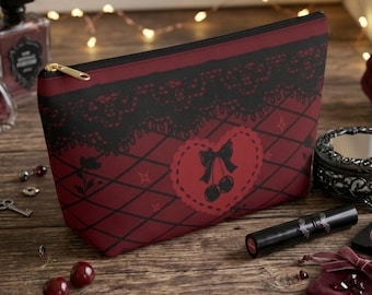 Borsa portaoggetti con motivo a cuore di ciliegia in pizzo