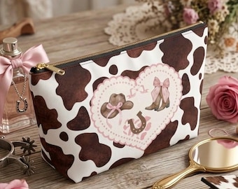 Pochette a forma di cuore con stampa mucca, stivali da cowboy e ferro di cavallo.