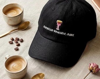 Cappello "Espresso Yourself Babe" / Berretto da baseball in denim ricamato