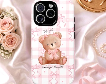 Custodia per telefono Soft Girl Unhinged Thoughts / fiocchi rosa a forma di orsetto