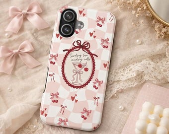 Custodia per telefono Martini con fiocchi rosa e ciliegie a scacchiera che invia amore evitando le chiamate