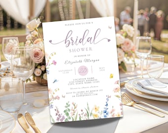 Editable Wildflower Bridal Shower Invitation Template Blush Floral Invite Spring Summer Garden  Canva Instant Download Printable