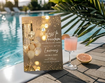 Divorce Party Invitation Template  I do I did I'm Done Gold Balloons Champagne Invite  Canva Instant Download Printable