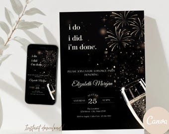 Divorce Party Invitation Template  I do I did I'm Done Elegant Black Invite  Canva Instant Download Printable