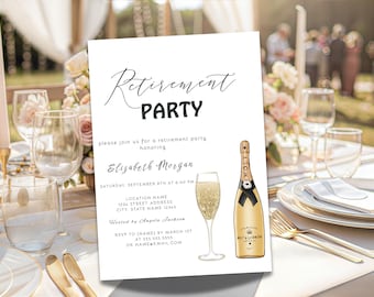 Champagne Retirement Party Invitation Elegant Retirement Dinner Editable Template Instant Download Canva