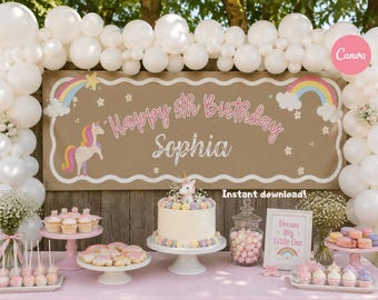Unicorn Birthday Banner, Rainbow Birthday Party Decor, Unicorn Birthday Banner, Magical 5th Birthday Decoration, Printable Party Banner