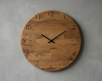 Large Wood Wall Clock 16 Inch Modern Farmhouse Decor Personalized Family Name Sign