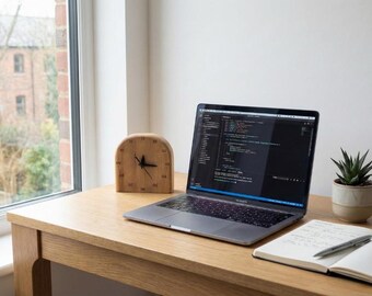 Software Engineer Desk Decor, Minimalist Wood Table Clock, Developer Office Setup, Coding Station Accessory