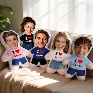 Custom Face Pillow with I Love Design – Personalized Photo Cushion, Mini Me Pillow, Romantic Gift for Couples, Valentine’s Day Gift