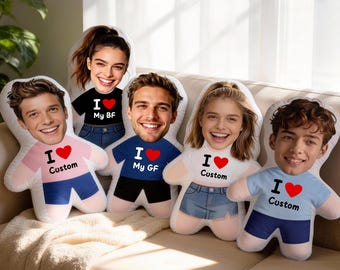 Custom Face Pillow with I Love Design – Personalized Photo Cushion, Mini Me Pillow, Romantic Gift for Couples, Valentine’s Day Gift