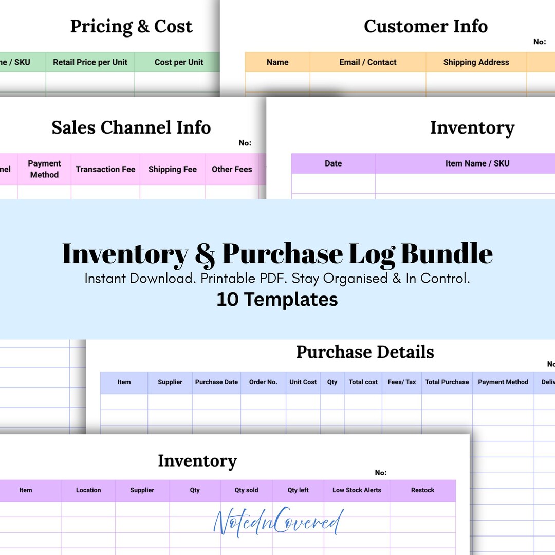 Inventory & Purchase Log Bundle. Supplier, Sales, Pricing, Customer ...