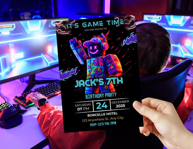 Roblox Birthday Invitation , Roblox invite, Editable Party Invite (Digital Download) image 1