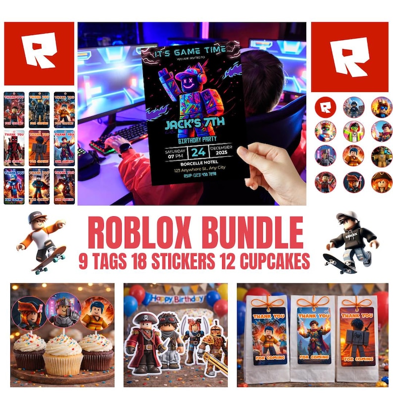 Roblox Birthday Invitation , Roblox invite, Editable Party Invite (Digital Download) image 2