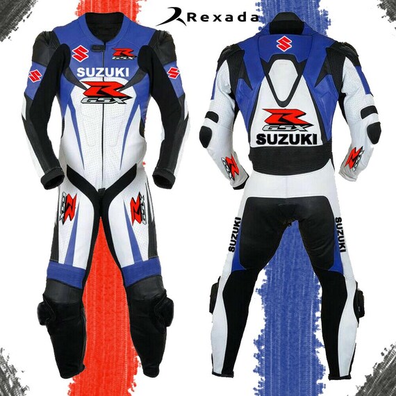 Suzuki GSX-R Motorcycle Racing Suit – Cowhide Leather, CE Armor
