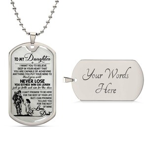To My Daughter Love Dad Necklace Dog Tag Personalized, Military Gift for Daughter Inspirational