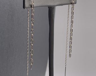 Pendientes largos de cadena de plata de ley