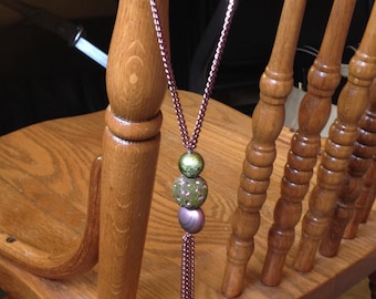 Rose & green tassel necklace