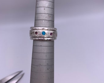 Stacking band rings with sterling silver & topaz