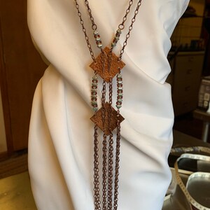 Gray & copper necktie necklace