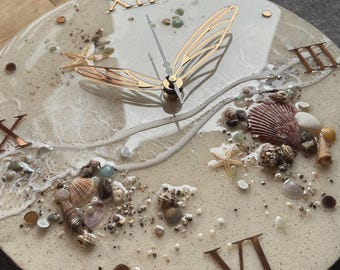 Personalisierte Einzigartige Wanduhr, 3D-Harz Küstenstrand Muscheln Ocean Art, Housewarming Geschenk