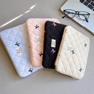 Quilted Laptop Sleeve Case with Bow Accent, Padded Tablet Cover