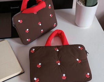 Women's Tablet & Laptop Bag: Embroidered Mushroom Case, MacBook, iPad