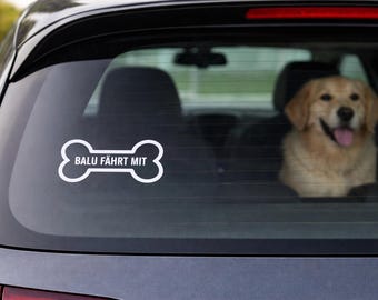 Calcomanía personalizada para coche con forma de hueso de perro y nombre personalizado --Art.011--