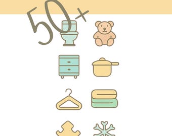 Pegatinas Montessori | 50+ Iconos Pastel para Niños | Etiquetas de Organización del Hogar | Decoración Montessori | Descarga Digital