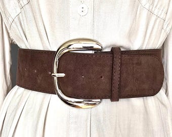 Wide Brown Faux Suede Leather Boho Belt Rustic Waist Dress Belt