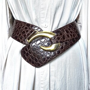 Croc Leather Belt Brown Vintage Gold - Etsy display picture 3