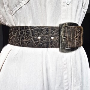 Vintage Red Temple Wide Brown Genuine Leather Belt - Rustic Western Heavy Leather - Chunky Antique Silver Buckle - Waist 84–97 cm | 33–38 in image 3